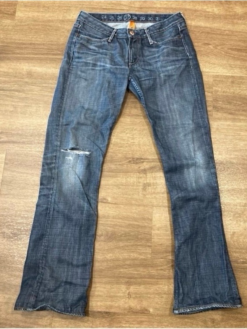 Y2K 2005 Vintage Earnest Sewn Bootcut Distressed Blue Fade Size 27